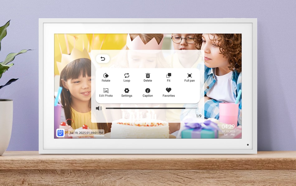 aluratek 10-inch smart wifi touchscreen digital calendar photo frame 32gb auto rotation