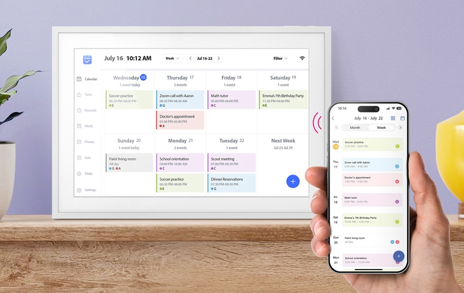 aluratek 10-inch smart wifi touchscreen digital calendar photo frame 32gb smart scheduling