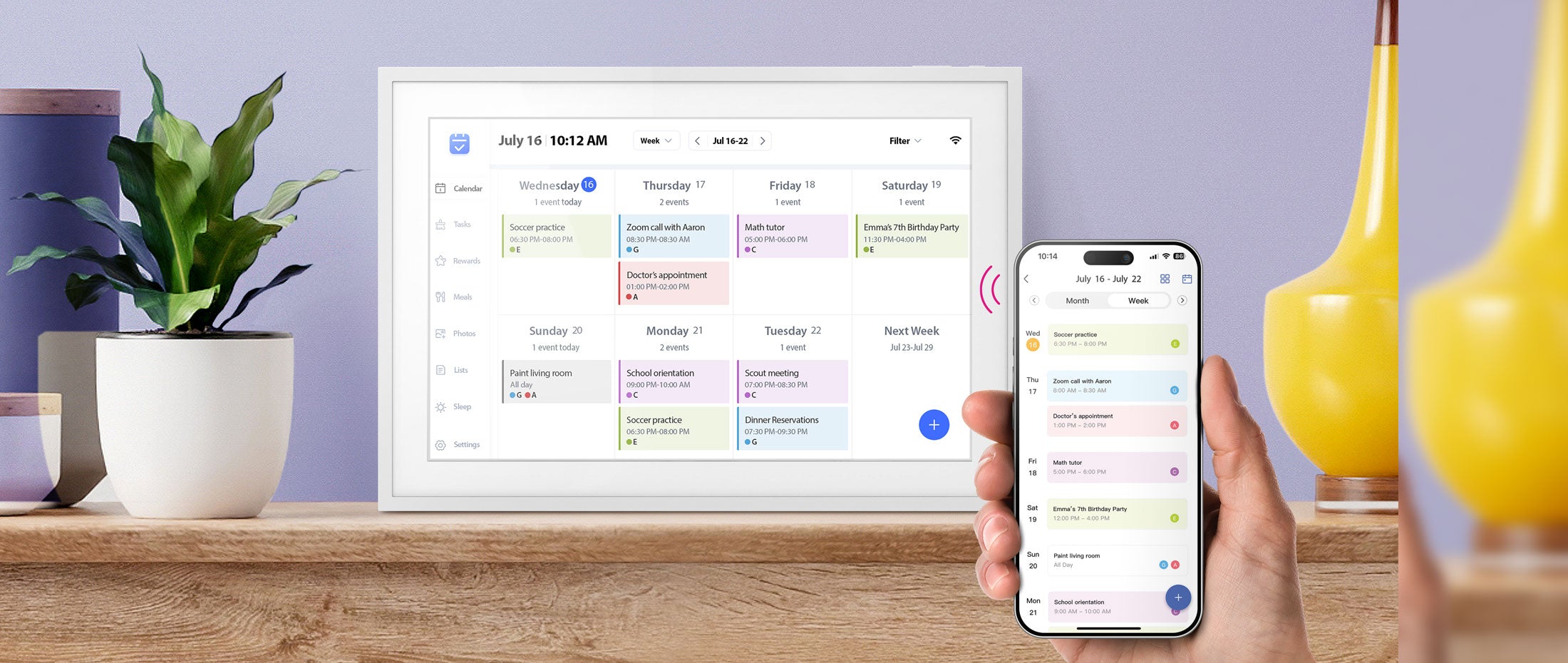 aluratek 10-inch smart wifi touchscreen digital calendar photo frame 32gb smartphone app family scheduling