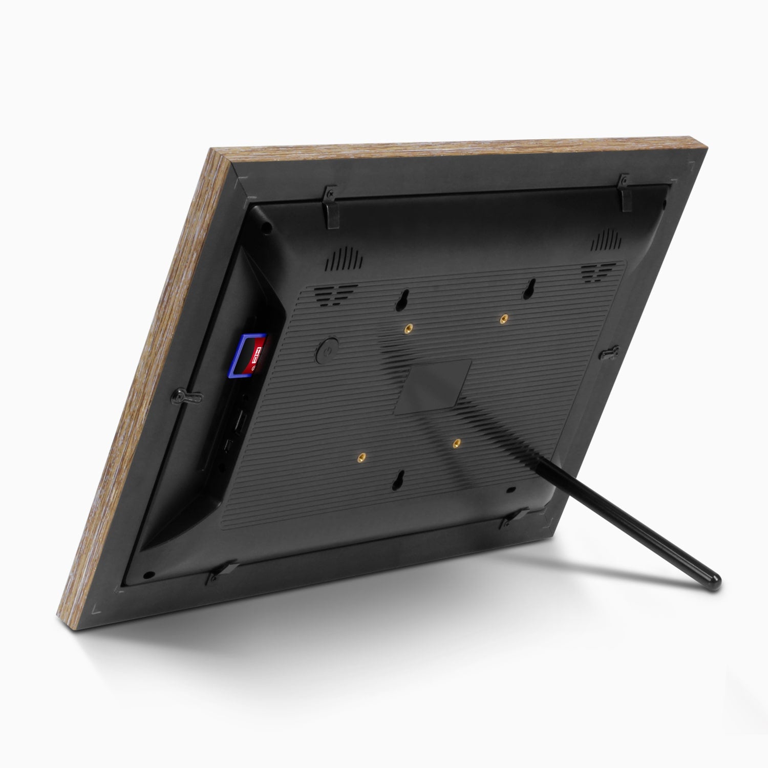 aluratek 13 inch distressed wood touchscreen wifi digital photo frame 16gb back