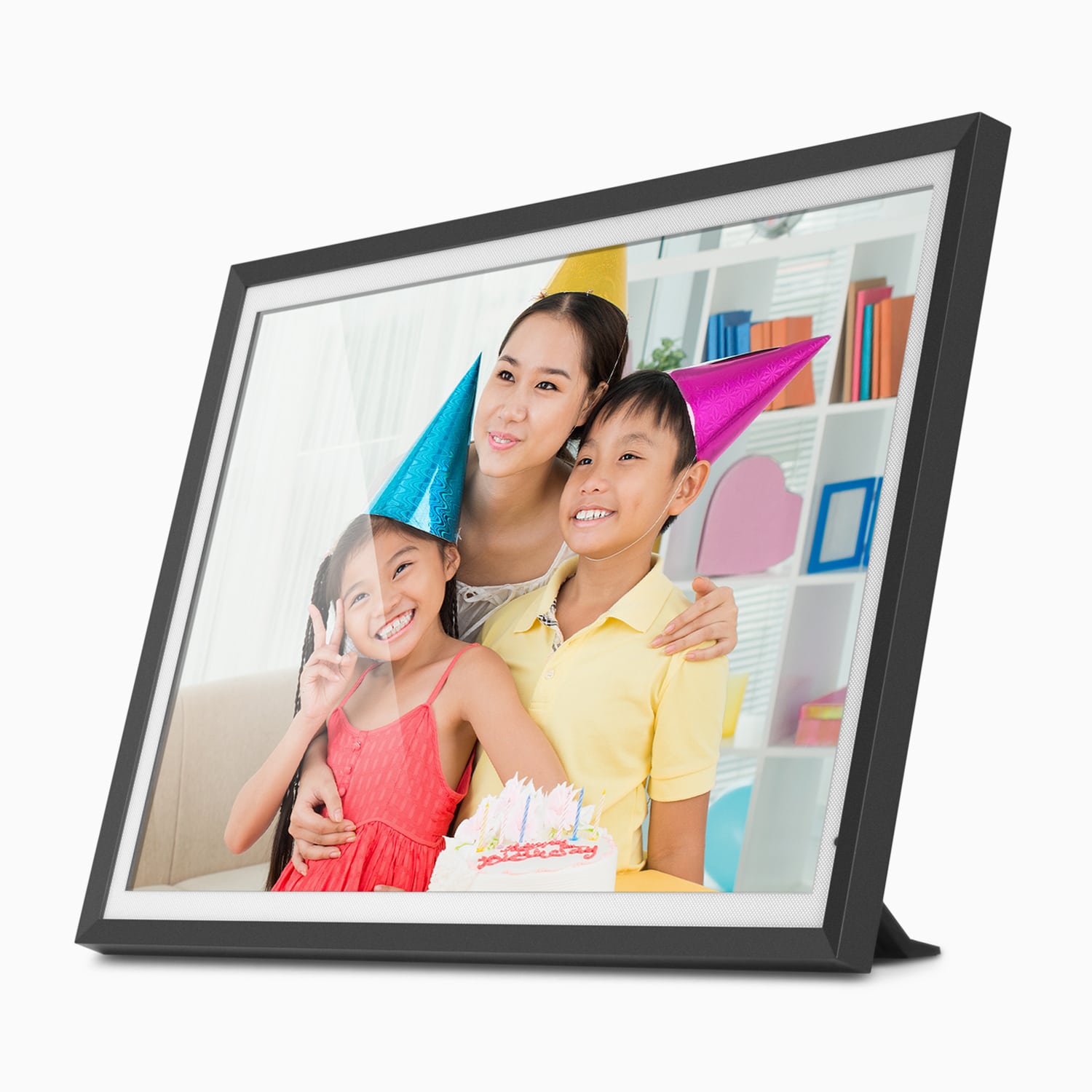 aluratek 13-inch dual-band 3k touchscreen wifi digital photo frame light sensor 32gb front angle