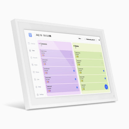 aluratek 15-inch smart wifi touchscreen digital calendar photo frame 32gb front angle