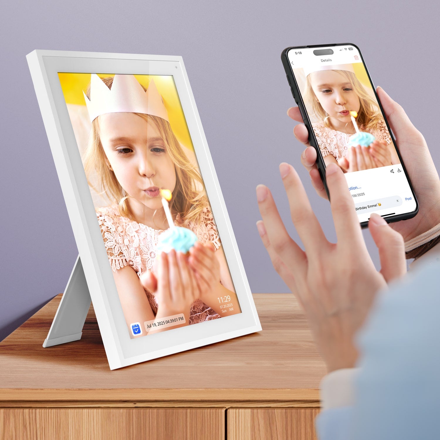 aluratek 15-inch smart wifi touchscreen digital calendar photo frame 32gb photo sharing