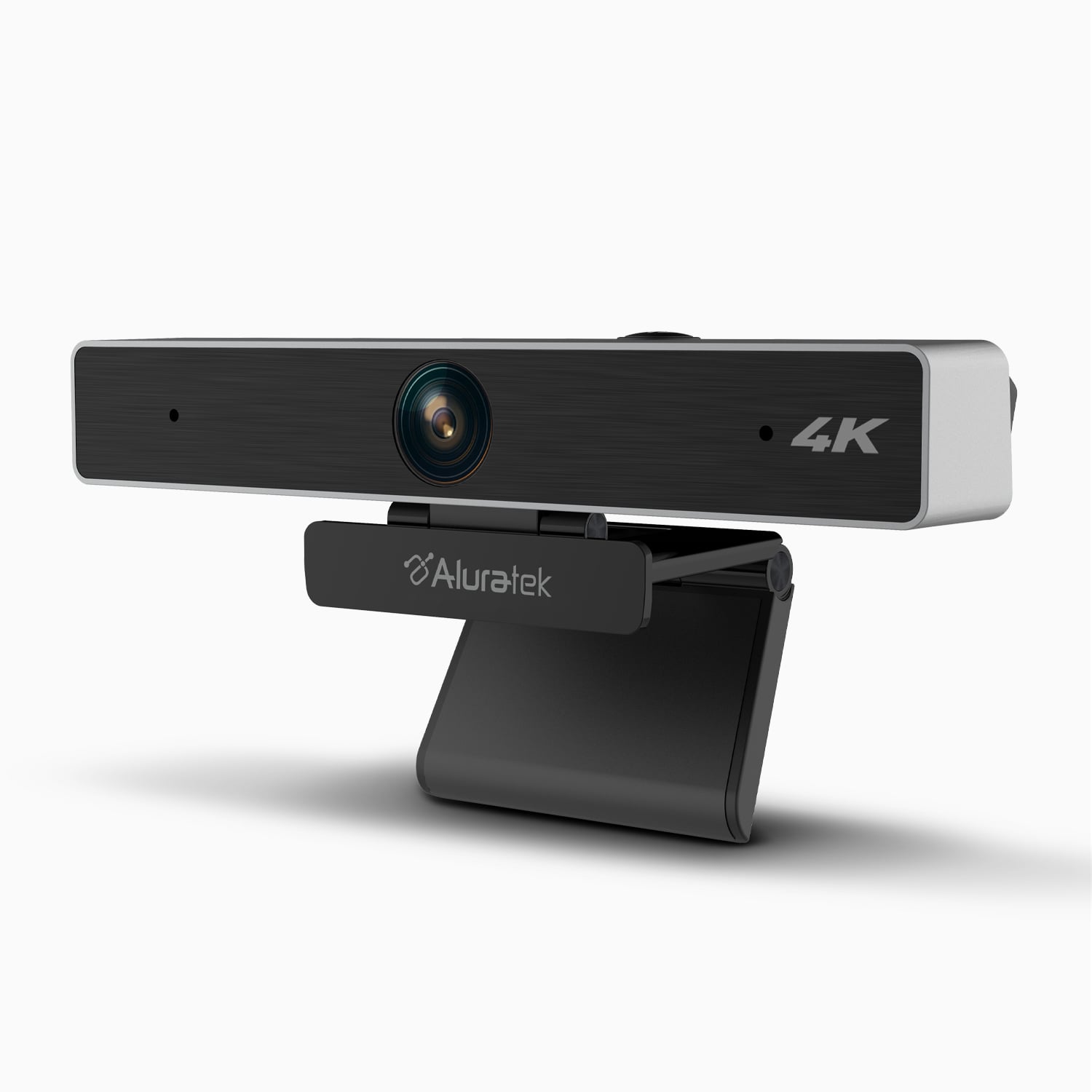 Aluratek 4K HD Webcam Pro 5x Digital Zoom Dual-Stereo Noise-Cancelling Mics front Angle