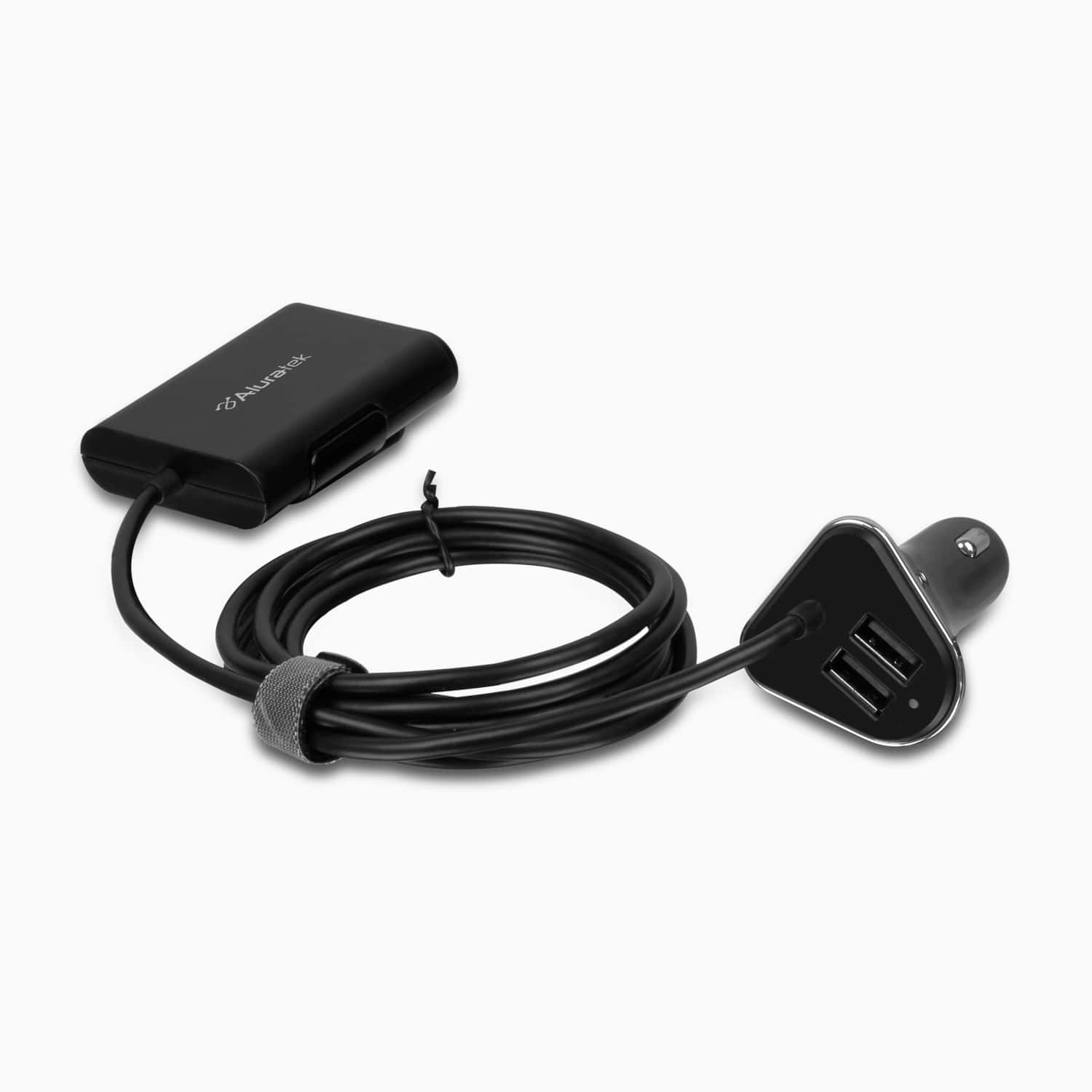 Aluratek 4Port USB Car Charger with Extended Charging Ports Back Angle