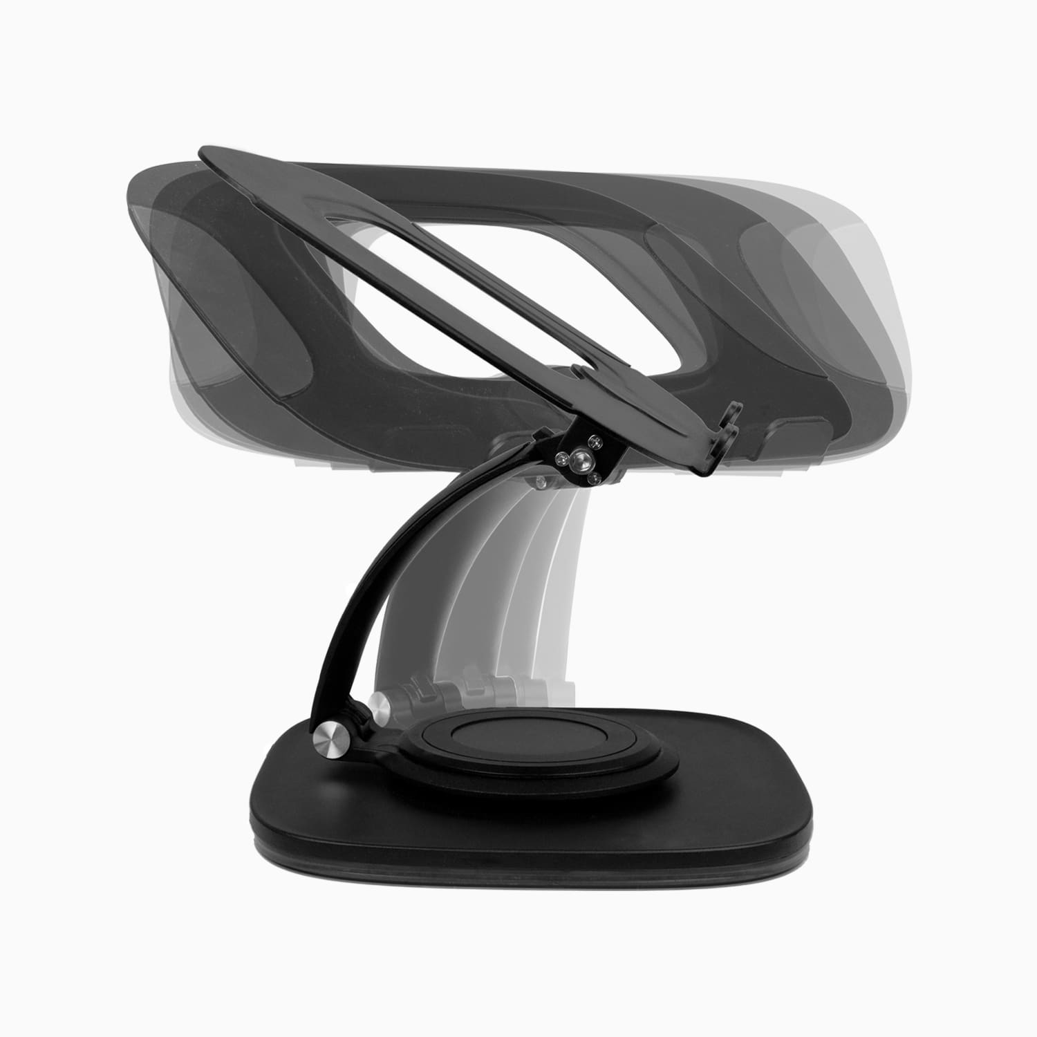 Aluratek Adjustable Ergonomic Laptop Stand 360 Rotating Base movement ghosted black