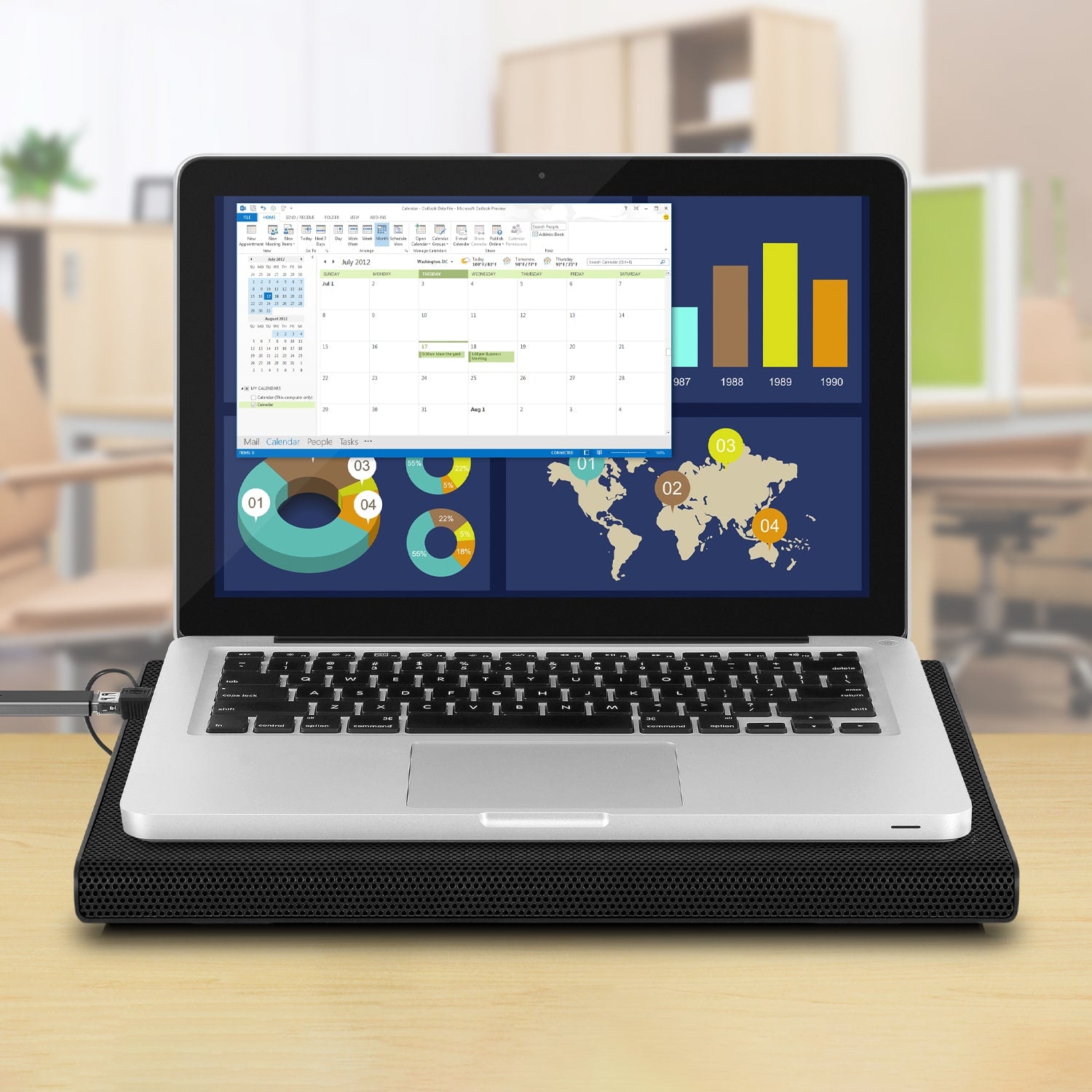 Aluratek Slim USB Laptop Cooling Pad Front Angle Lifestyle