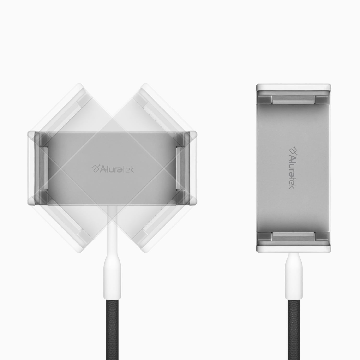 Aluratek Universal Smartphone Tablet Flex Mount white cradle orientation