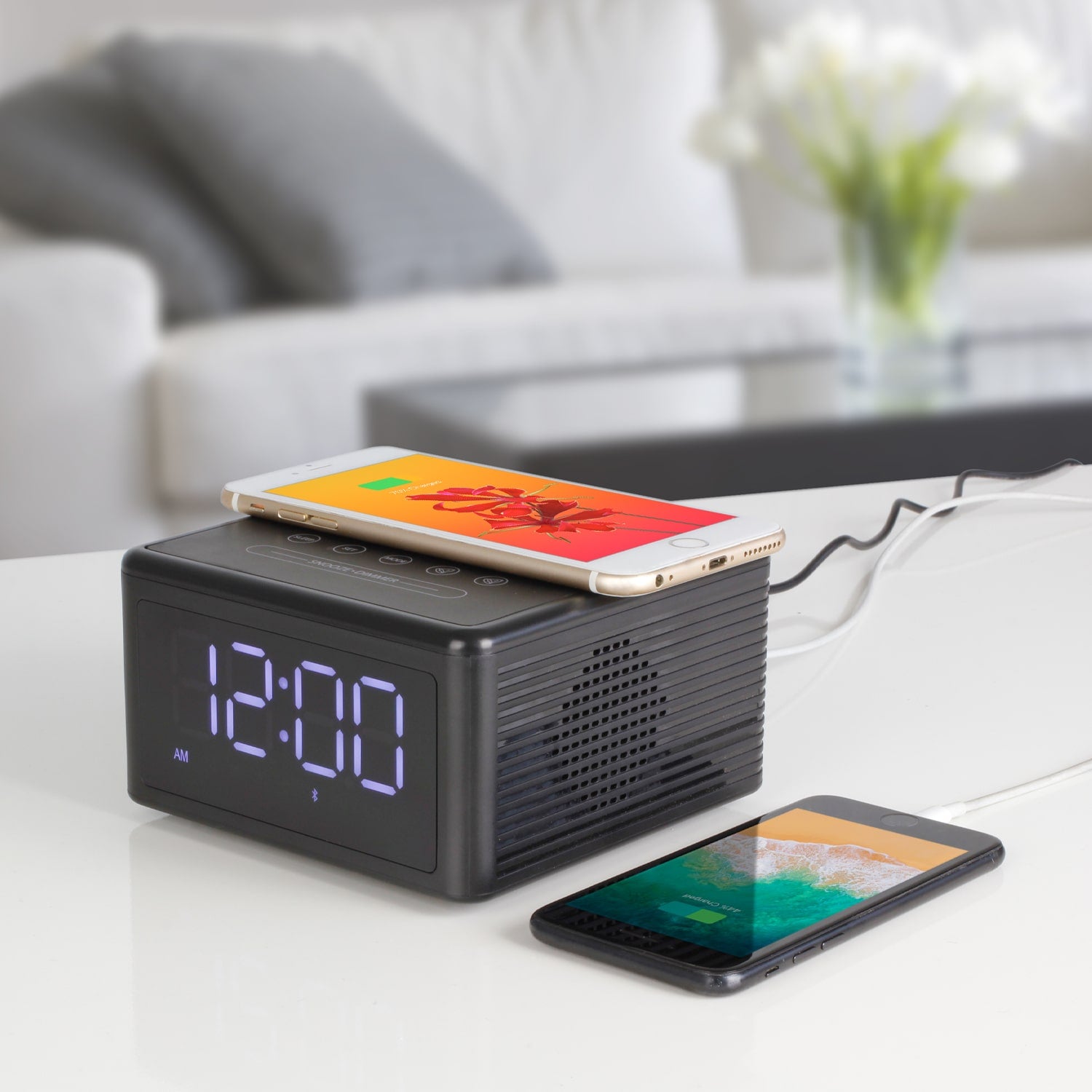 Aluratek Wireless Charging FM Clock Radio with Bluetooth Streaming lifestyle qi alarm pack