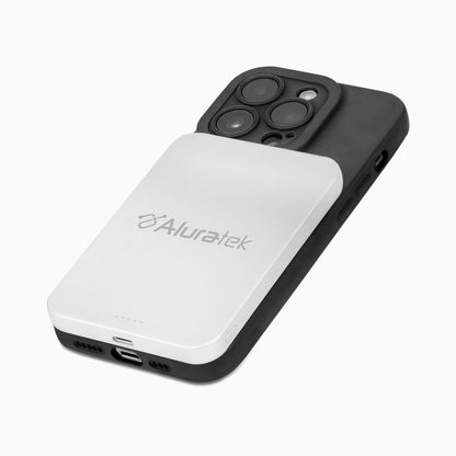 Aluratek Wireless Qi2 MagSafe Compatible Power Bank on phone