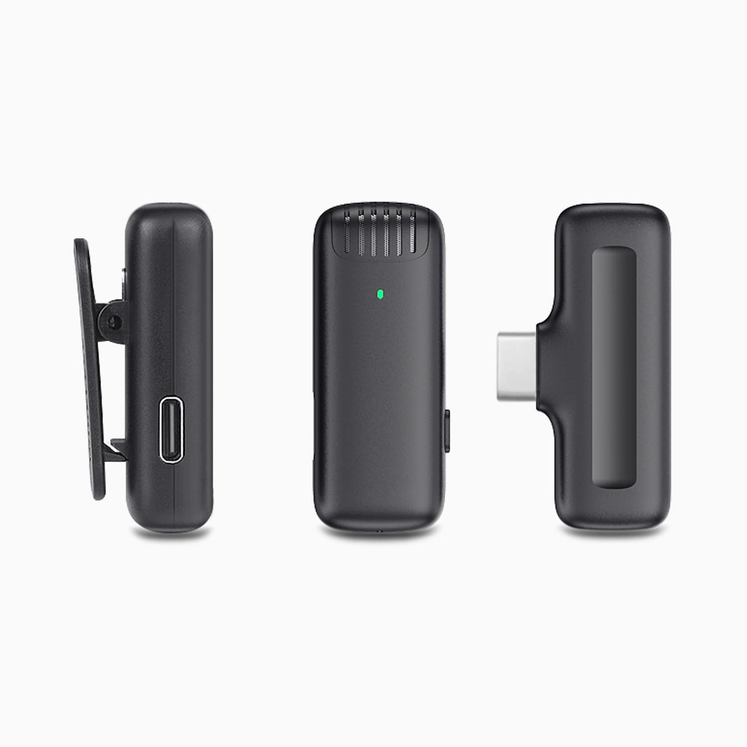 Aluratek Wireless USB-C Vlogging Lapel Microphone with Charging Case Transmitter Sides