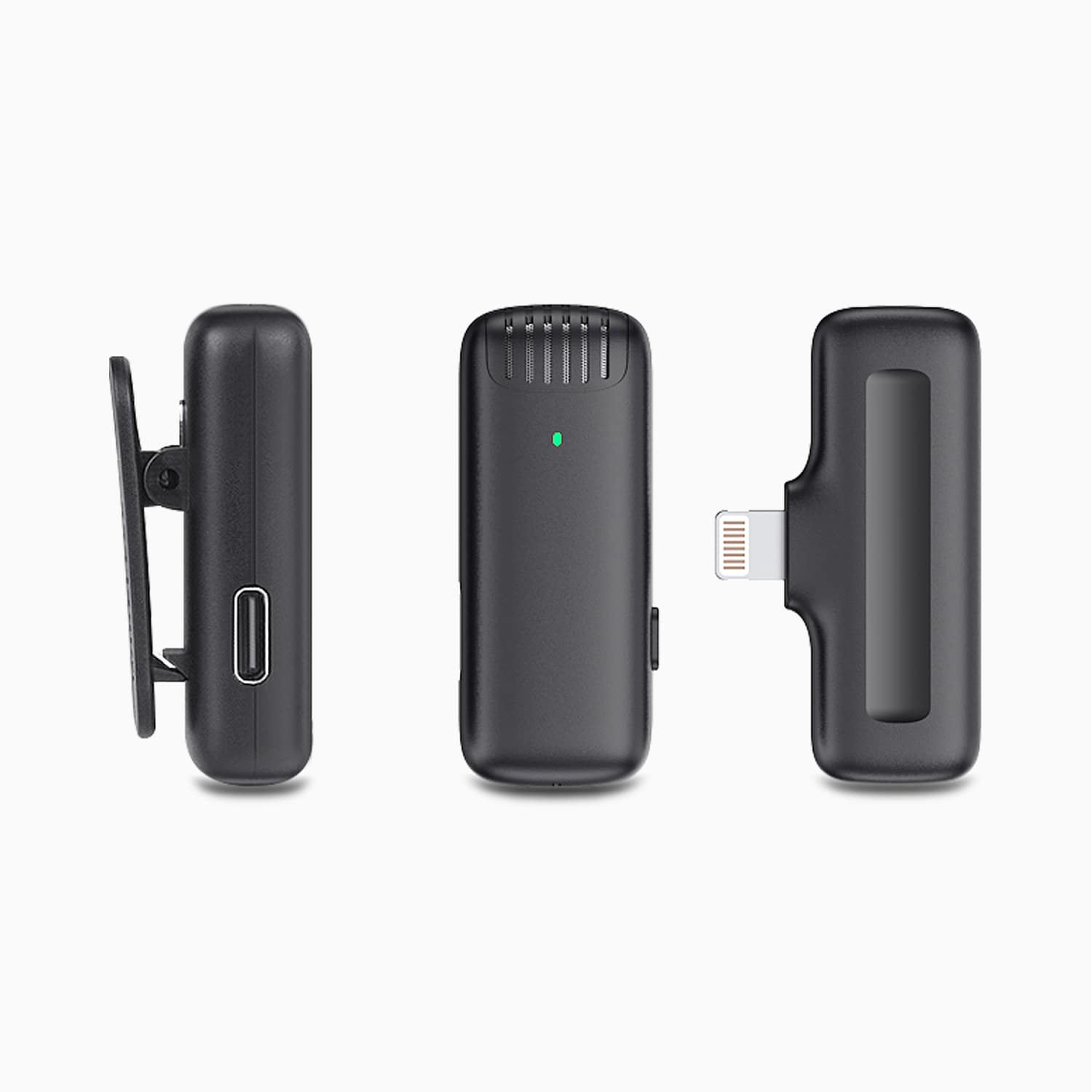 Aluratek Wireless USB-C Vlogging Lapel Microphone with Charging Case Transmitter sides