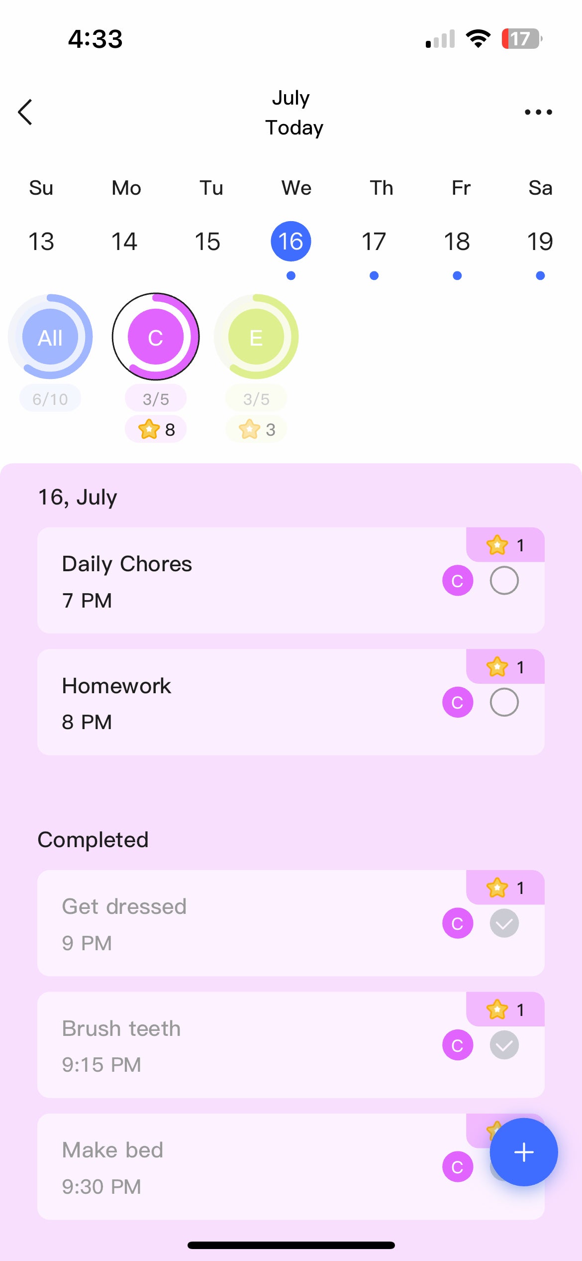 eCalendar Frame Task Screen
