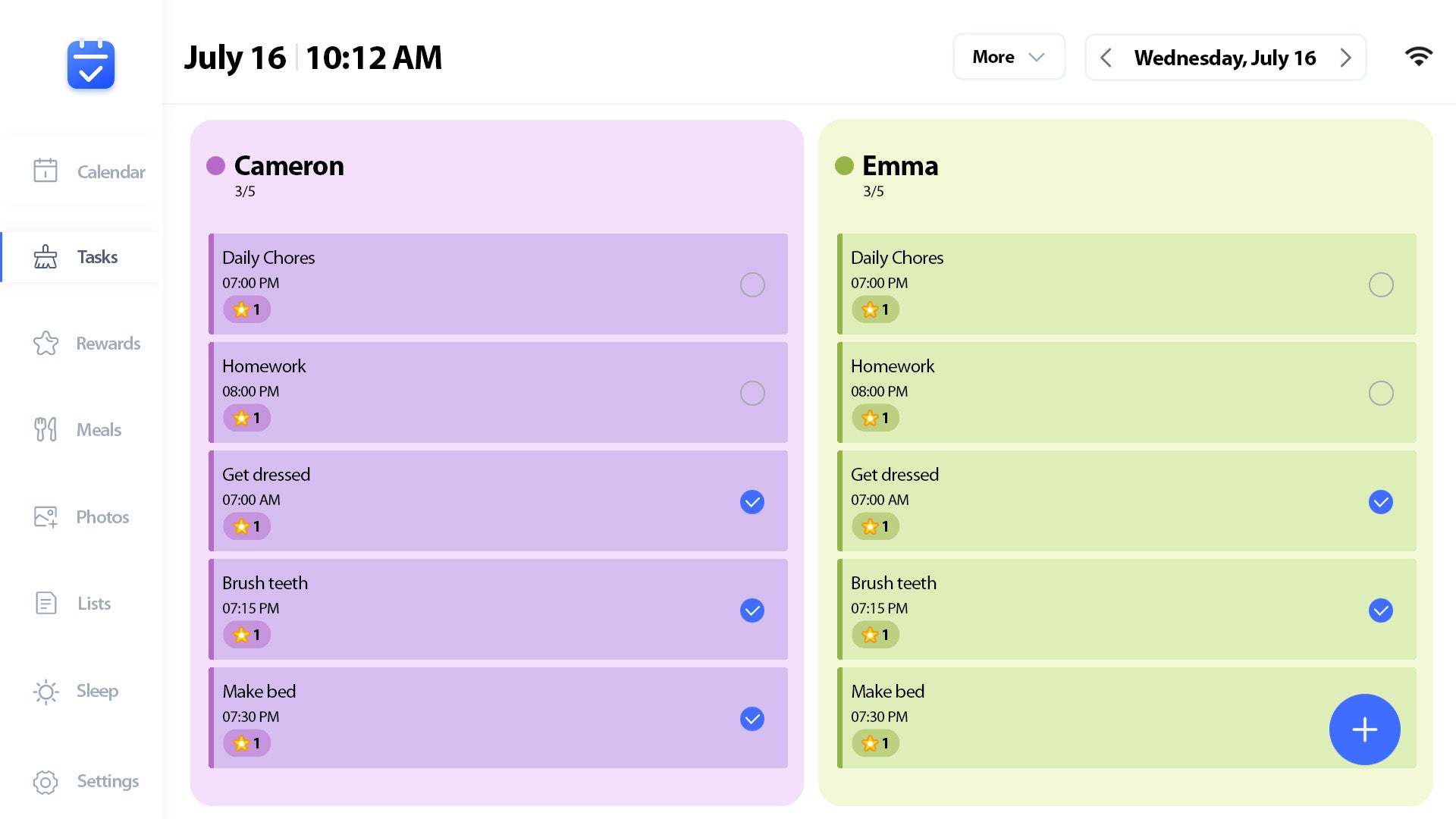eCalendar Frame Task Screen